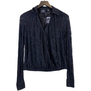 Maeve by Anthropologie Size XS Faux Wrap VNeck Floral Sheer Black Top Blouse